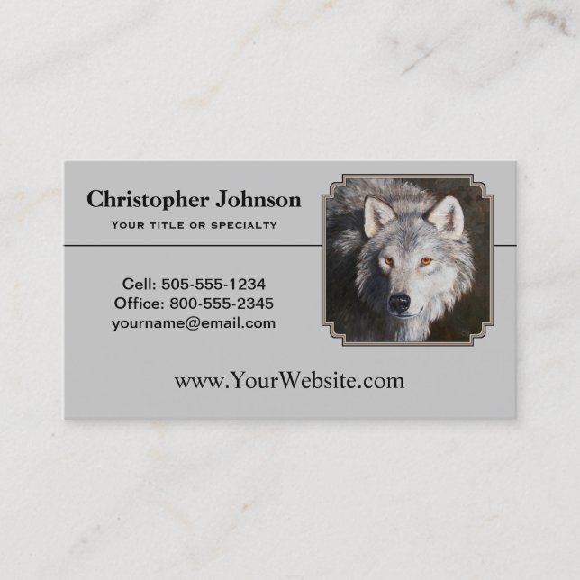 Grey Timber Wolf Face Portrait Business Card (Front)