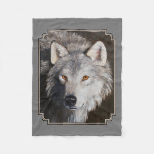 Grey Timber Wolf Face Portrait Fleece Blanket