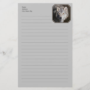 Grey Timber Wolf Face Portrait Stationery