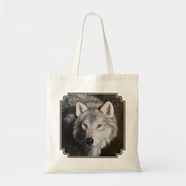 Grey Timber Wolf Face Tote Bag (Front)