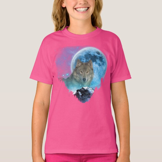 Grey Timber Wolf Full Moon Escape T-Shirt (Front)