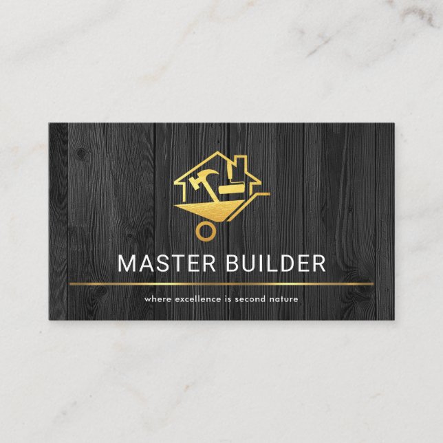 Grey Timber Wood Carpentry Handyman Business Card (Front)