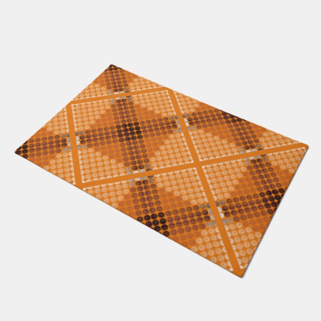 Grey to brown circles over orange, forming squares doormat (Angled)