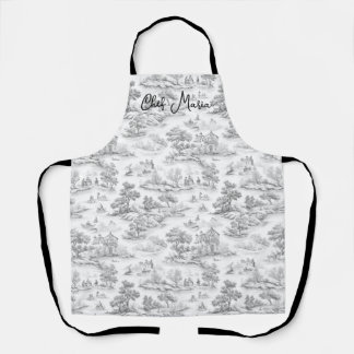 Grey Toile de Jouy Cooking & Baking Gift Kitchen Apron