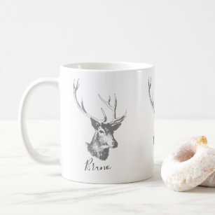 Grey Tones Deer Head Vintage Illustration Coffee Mug