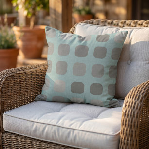 Grey Tones Round Squares Pattern On Light Teal Cushion