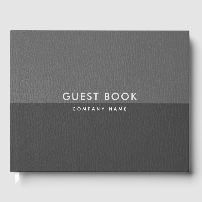 Grey tones vintage faux leather guest book (Front)