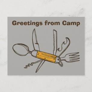 Grey Tool Greetings from Camp Postcard