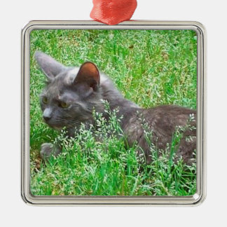 Grey Tortie Cat Metal Tree Decoration