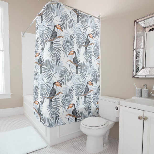 Grey Toucan Shower Curtain (In Situ)