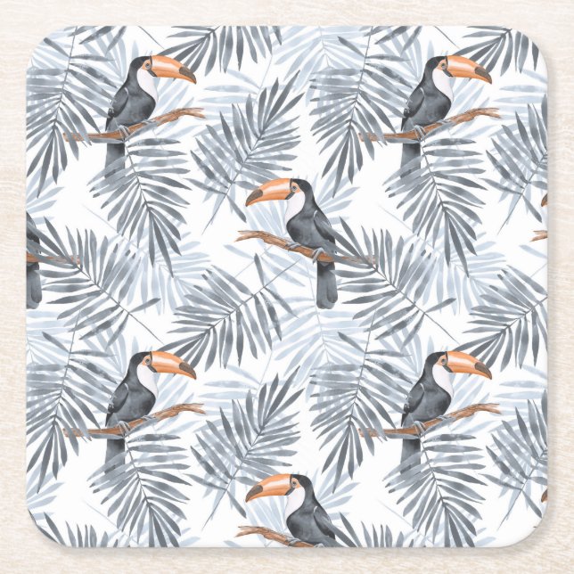 Grey Toucan Square Paper Coaster (Front)