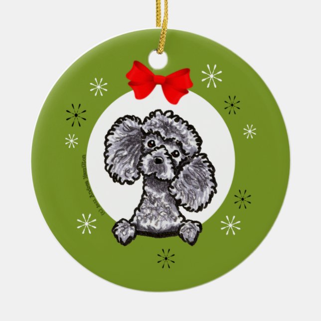 Grey Toy Poodle Christmas Classic Ceramic Tree Decoration (Front)