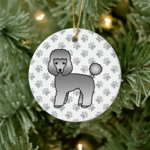 Grey Toy Poodle Cute Cartoon Dog Ceramic Tree Decoration