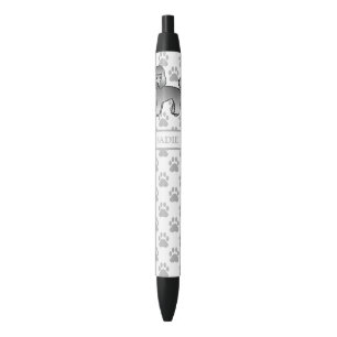 Grey Toy Poodle Cute Cartoon Dog & Name Black Ink Pen