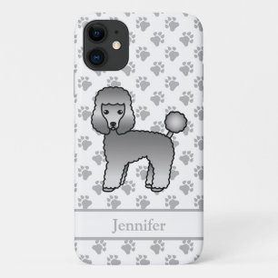 Grey Toy Poodle Cute Cartoon Dog & Name Case-Mate iPhone Case