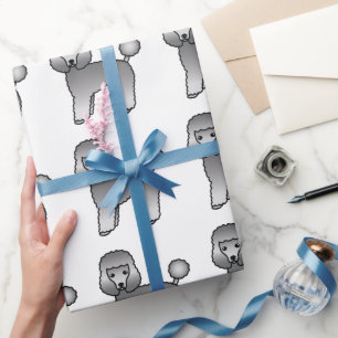 Grey Toy Poodle Cute Cartoon Dog Pattern Wrapping Paper
