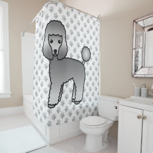 Grey Toy Poodle Cute Cartoon Dog Shower Curtain