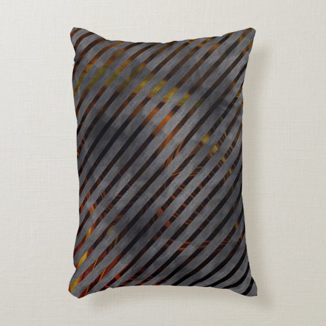 Grey transverse stripes, carbon ribbons, gold red decorative cushion (Front(Vertical))