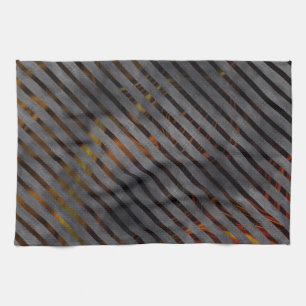 Grey transverse stripes, carbon ribbons, gold red tea towel