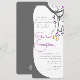Grey Tree Plum Leave Love Birds Wedding Invitation