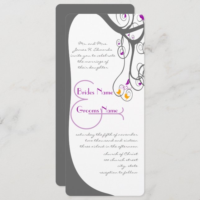 Grey Tree Plum Leave Love Birds Wedding Invitation (Front/Back)