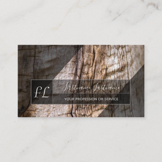 Grey tree wooden surface grey triangle monogram bu business card (Front)