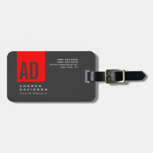 Grey Trendy Red Stripe Monogram Plain Mnimalist Luggage Tag