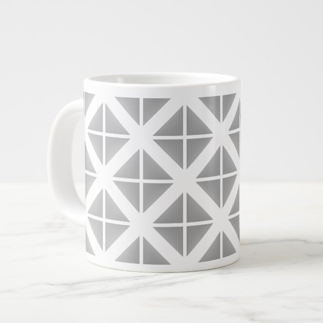 Grey Trendy Triangle Pattern Large Coffee Mug (Front Left)
