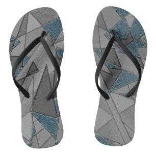 Grey triangle cutouts with rough dark blue pieces jandals