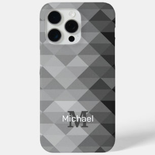 Grey triangle geometric squares pattern Monogram iPhone 15 Pro Max Case