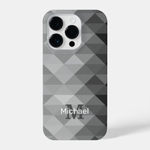 Grey triangle geometric squares pattern Monogram iPhone 14 Pro Case