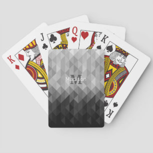 Grey triangle geometric squares pattern Monogram Playing Cards