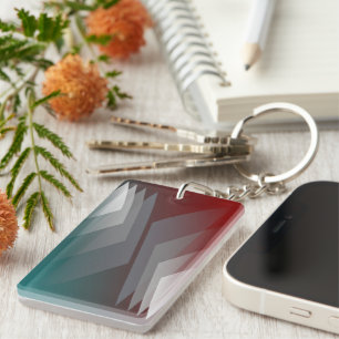 Grey triangles on teal burgundy key ring