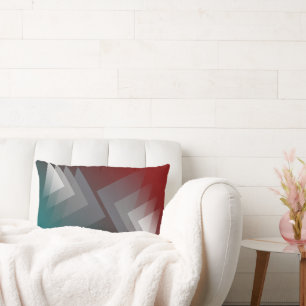 Grey triangles on teal burgundy lumbar cushion