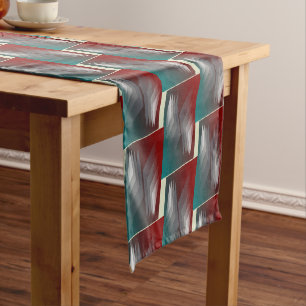 Grey triangles on teal burgundy medium table runner