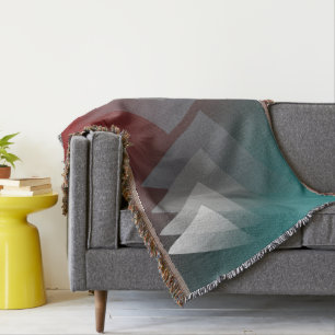 Grey triangles on teal burgundy throw blanket