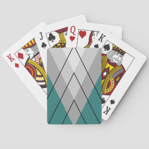 Grey triangles on turquoise background playing cards