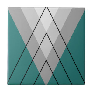 Grey triangles on turquoise background tile