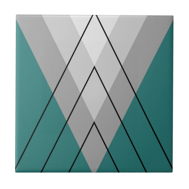 Grey triangles on turquoise background tile (Front)