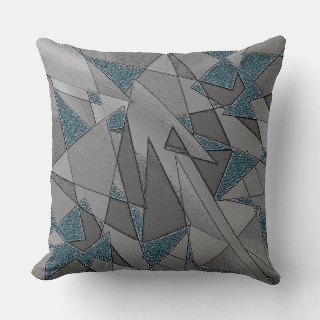 Grey triangular cutouts on blue background, rough cushion (Front)