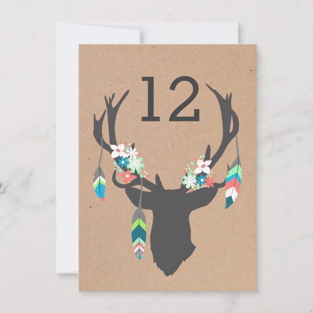 Grey Tribal Deer Head Reception Table Number (Front)