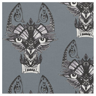 Grey tribal wolf fabric