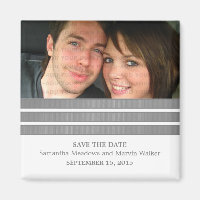 Grey Triple Stripe Photo Save the Date Magnet