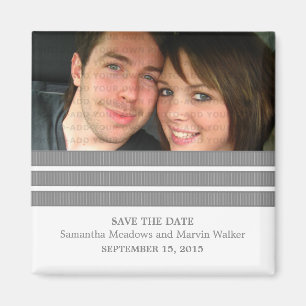 Grey Triple Stripe Photo Save the Date Magnet
