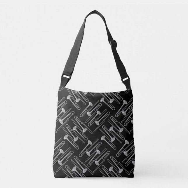 Grey Trombone Crosshatch Pattern Crossbody Bag (Front)