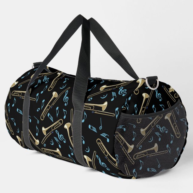 Grey Trombone Crosshatch Pattern Duffle Bag (Right Corner)