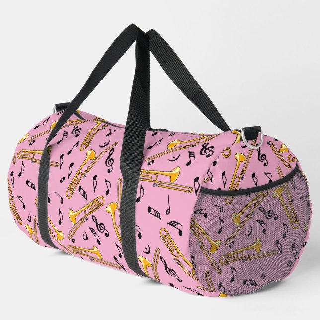 Grey Trombone Crosshatch Pattern Duffle Bag (Right Corner)