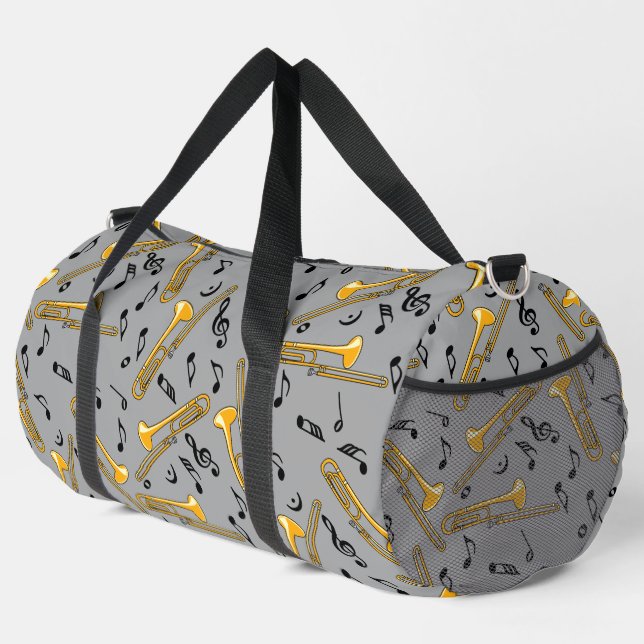 Grey Trombone Crosshatch Pattern Duffle Bag (Right Corner)
