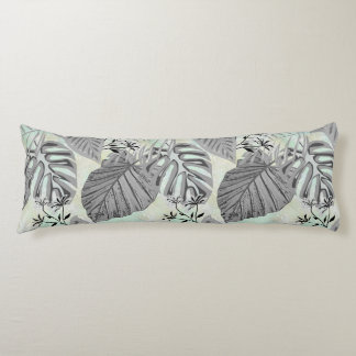 Grey tropical leaves and flowers. body cushion