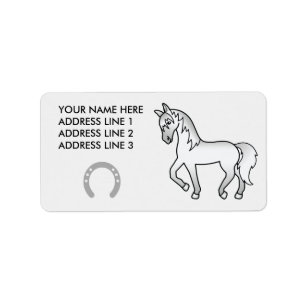 Grey Trotting Cartoon Horse Label